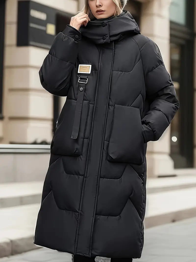 Pravina | Gewatteerde Winterjas met capuchon en ritssluiting voor dames-Zomer Jassen-Calora-Zwart-S-Calora