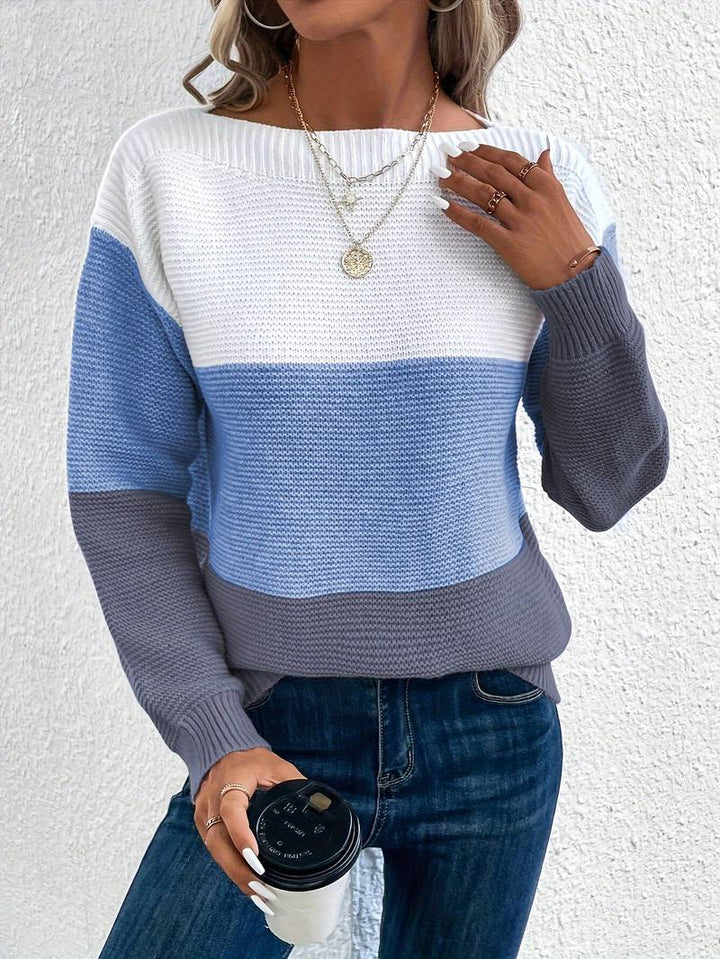 Pravina | Kleurrijke frisse ronde hals Sweater-Sweaters-Calora-Blauw-XS-Calora