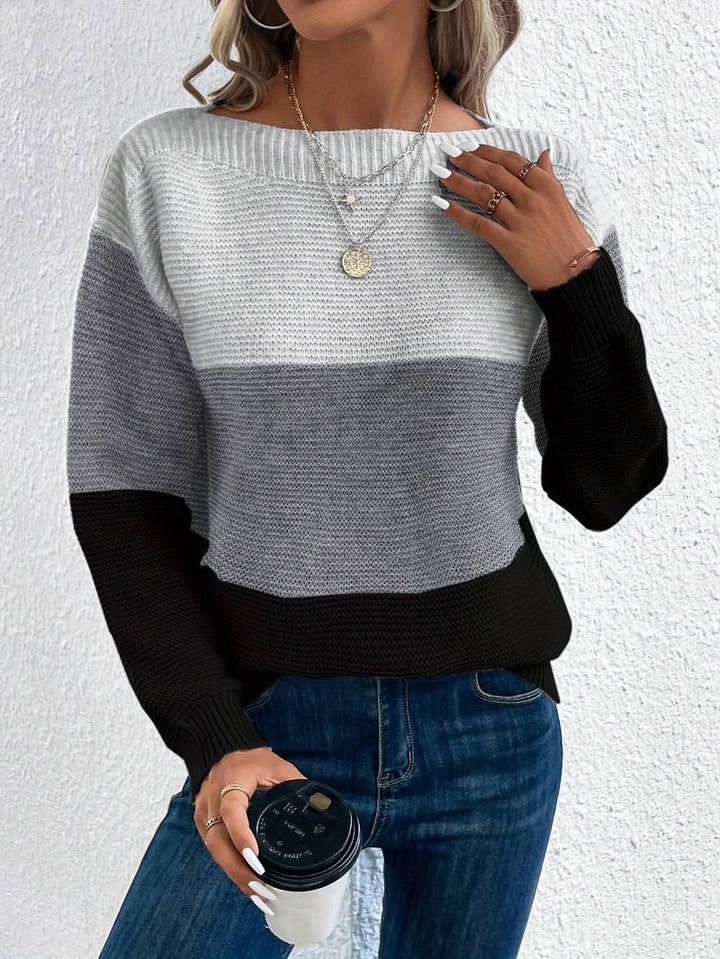 Pravina | Kleurrijke frisse ronde hals Sweater-Sweaters-Calora-Grijs-XS-Calora