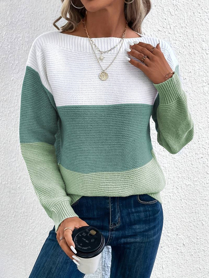 Pravina | Kleurrijke frisse ronde hals Sweater-Sweaters-Calora-Groen-XS-Calora