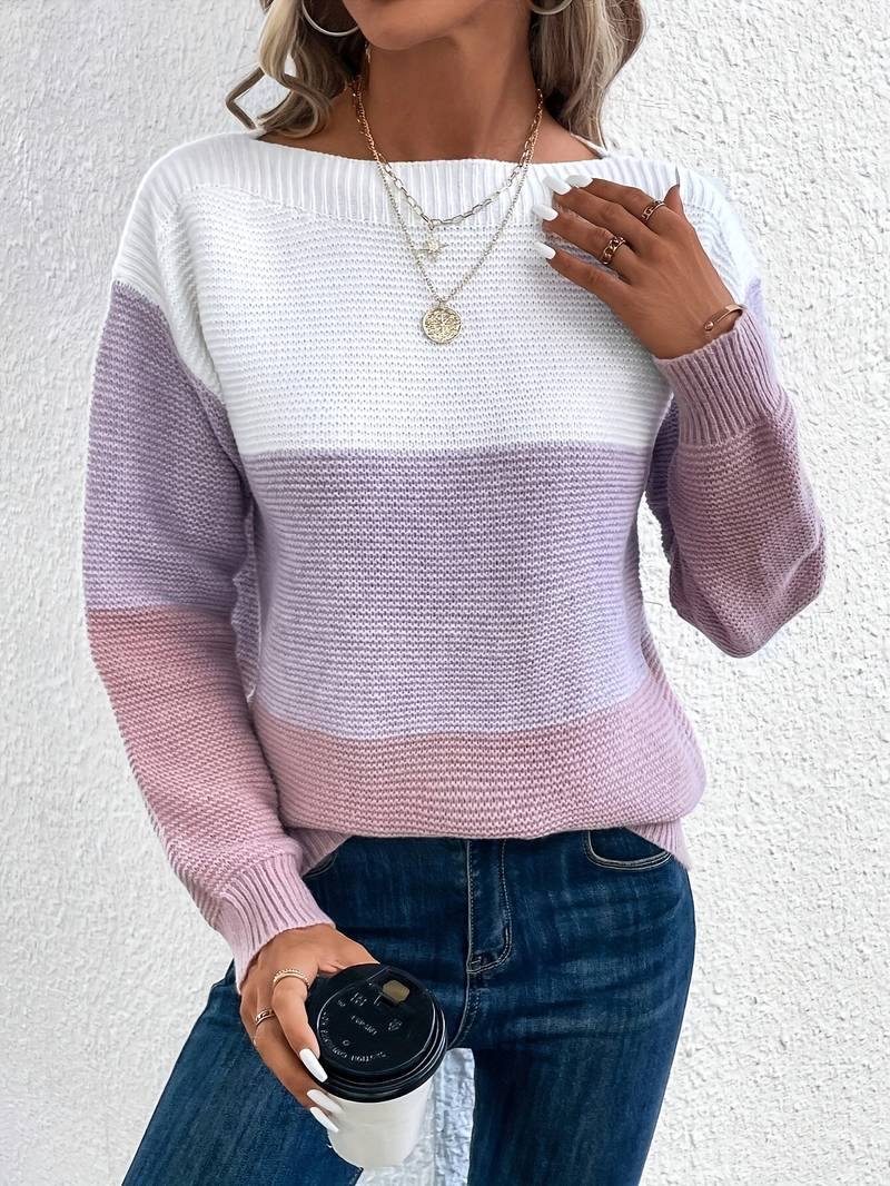 Pravina | Kleurrijke frisse ronde hals Sweater-Sweaters-Calora-Roze-XS-Calora