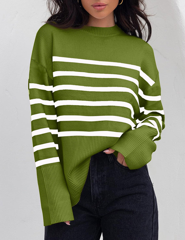 Pravina | Speelse en luchtige Gestreepte Trui-Blazers & Vesten-Calora-Groen-S-Calora