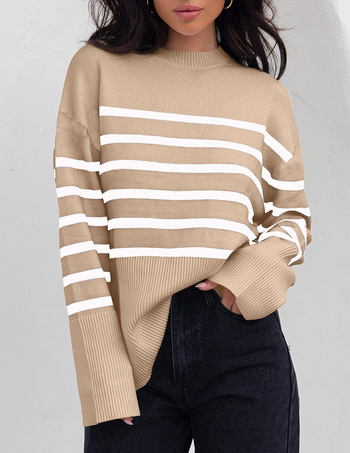 Pravina | Speelse en luchtige Gestreepte Trui-Blazers & Vesten-Calora-Khaki-S-Calora