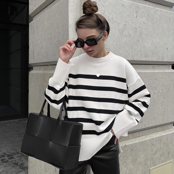 Pravina | Speelse en luchtige Gestreepte Trui-Blazers & Vesten-Calora-Wit-S-Calora