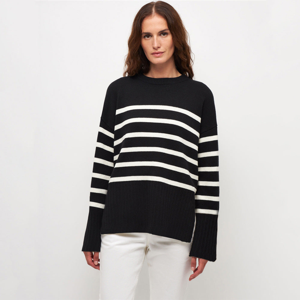Pravina | Speelse en luchtige Gestreepte Trui-Blazers & Vesten-Calora-Zwart-S-Calora