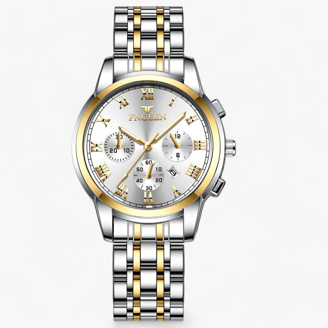 Précise | Roestvrijstalen Ronde horloge-Horloges-Calora-Goud Jian Wit-Calora