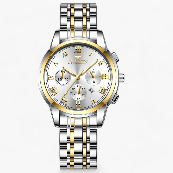Précise | Roestvrijstalen Ronde horloge-Horloges-Calora-Goud Jian Wit-Calora