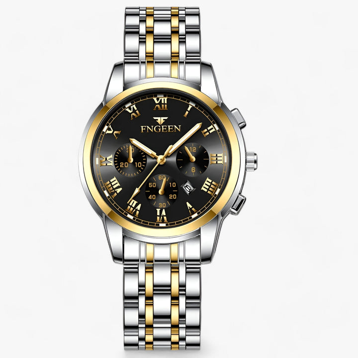 Précise | Roestvrijstalen Ronde horloge-Horloges-Calora-Goud Jian Zwart-Calora