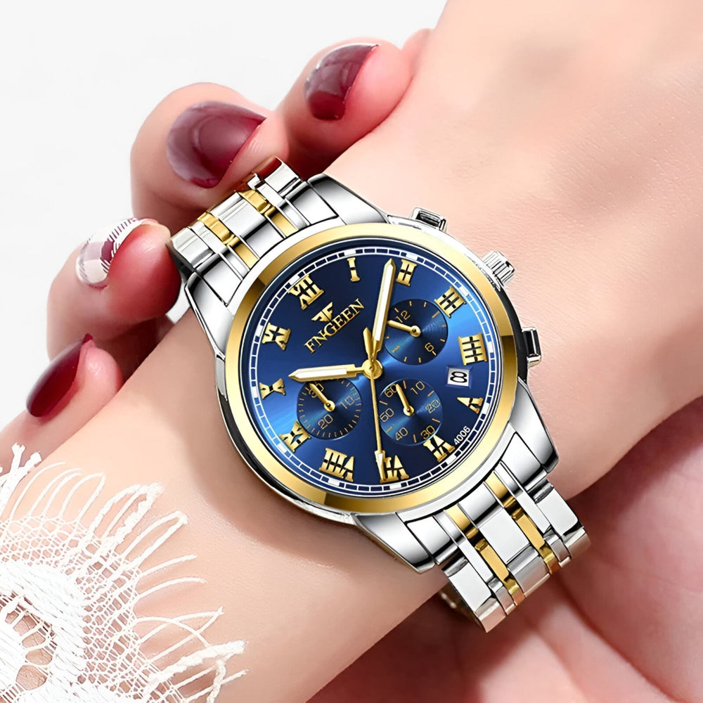 Précise | Roestvrijstalen Ronde horloge-Horloges-Calora-Zilver Blauw-Calora