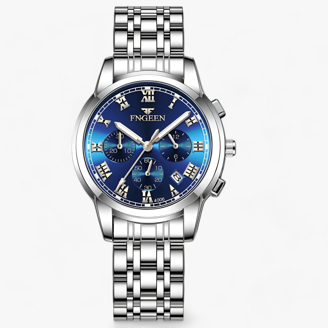 Précise | Roestvrijstalen Ronde horloge-Horloges-Calora-Zilver Blauw-Calora
