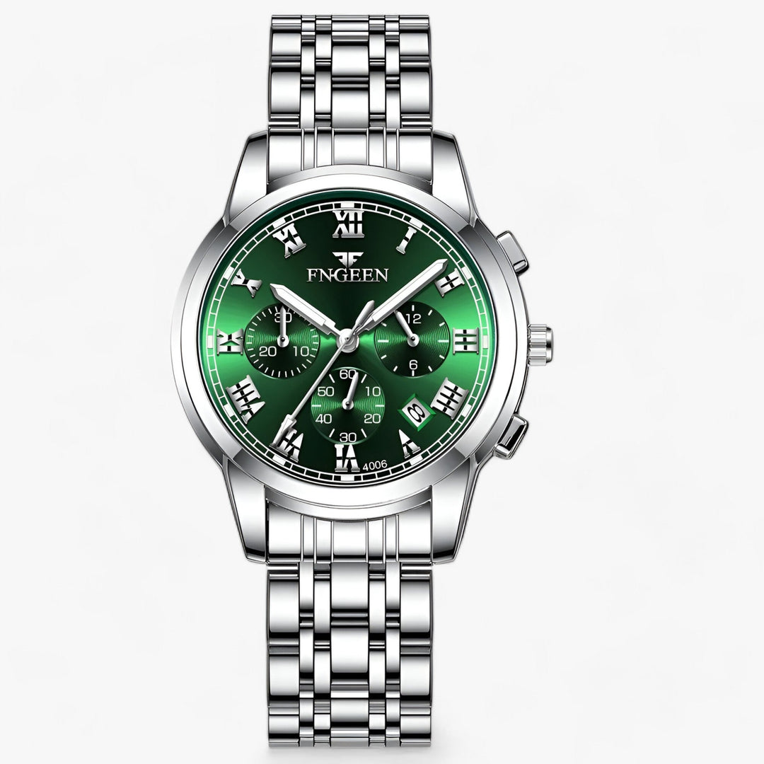 Précise | Roestvrijstalen Ronde horloge-Horloges-Calora-Zilver Groen-Calora