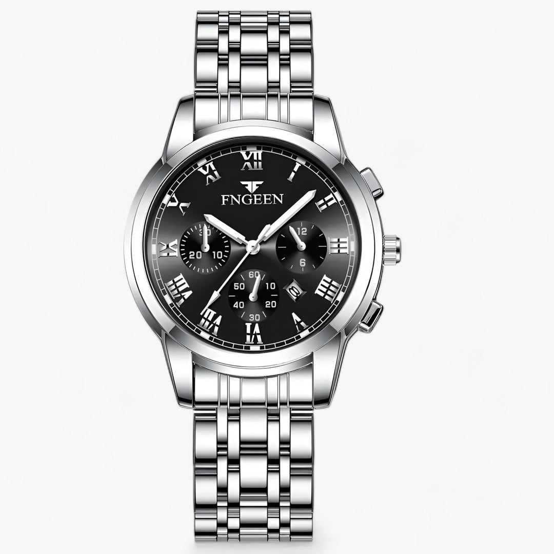 Précise | Roestvrijstalen Ronde horloge-Horloges-Calora-Zilver Zwart-Calora