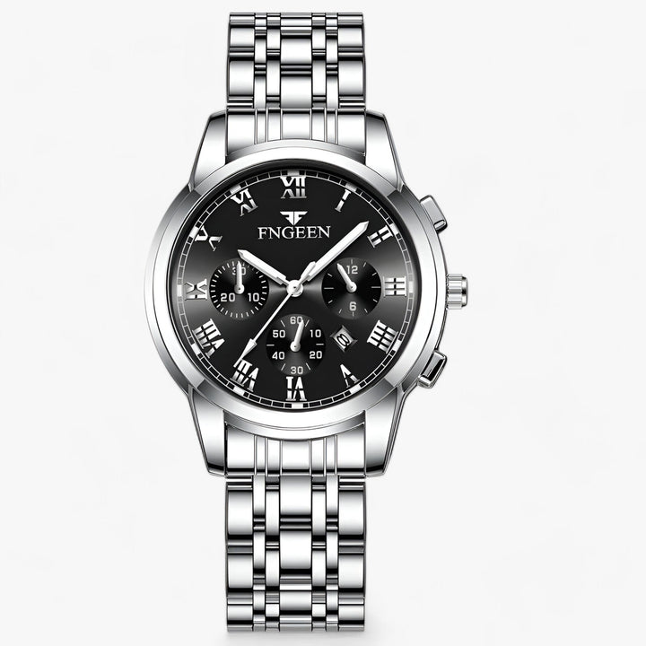 Précise | Roestvrijstalen Ronde horloge-Horloges-Calora-Zilver Zwart-Calora