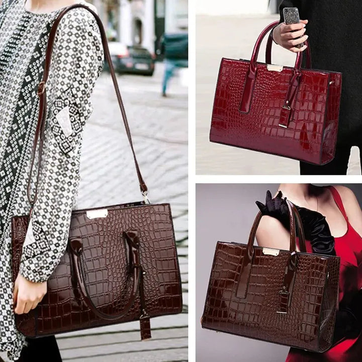 Premium Dameshandtas met Krokodillenprint-Handtassen-Calora-Zwart-Calora