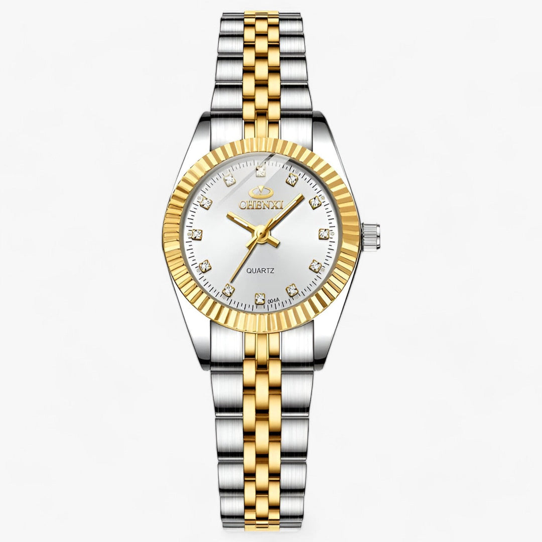 Premium Ronde Gouden Horloges in RVS-Horloges-Calora-Wit Zilver-Calora