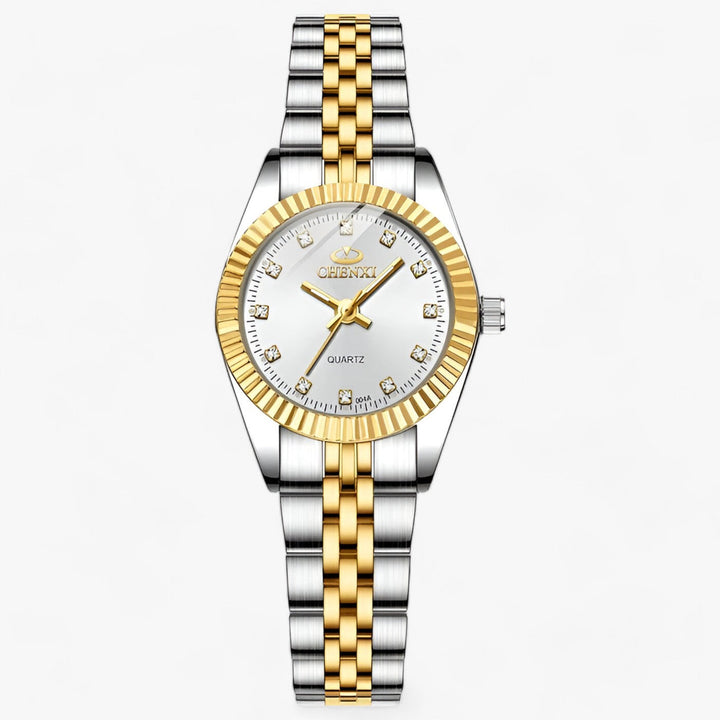 Premium Ronde Gouden Horloges in RVS-Horloges-Calora-Wit Zilver-Calora