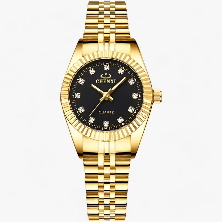 Premium Ronde Gouden Horloges in RVS-Horloges-Calora-Zwart Goud-Calora