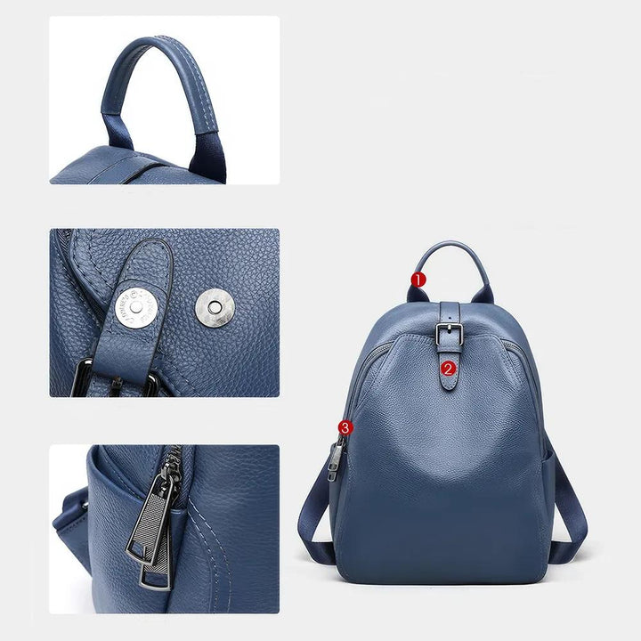 Premium Stijlvolle Compacte Leren Rugzak - Opvouwbaar-Handtassen-Calora-Blauw-Calora