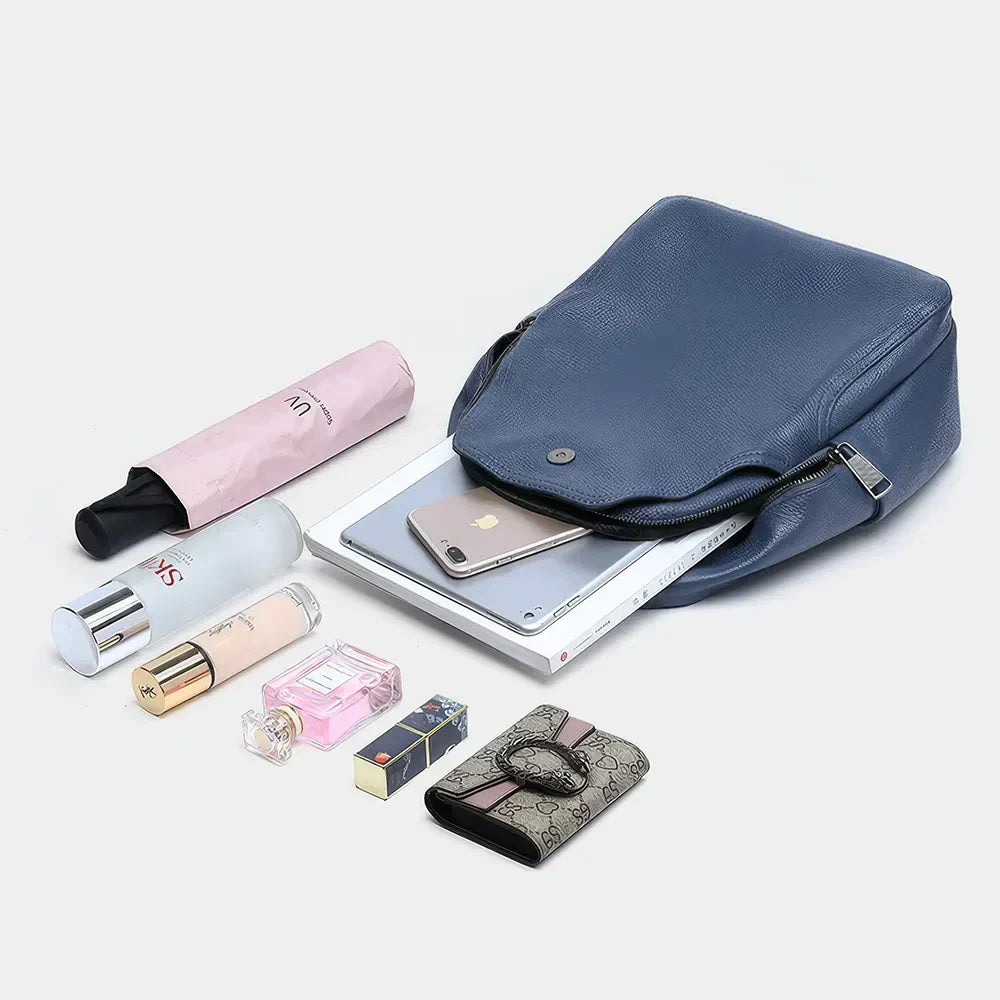 Premium Stijlvolle Compacte Leren Rugzak - Opvouwbaar-Handtassen-Calora-Blauw-Calora