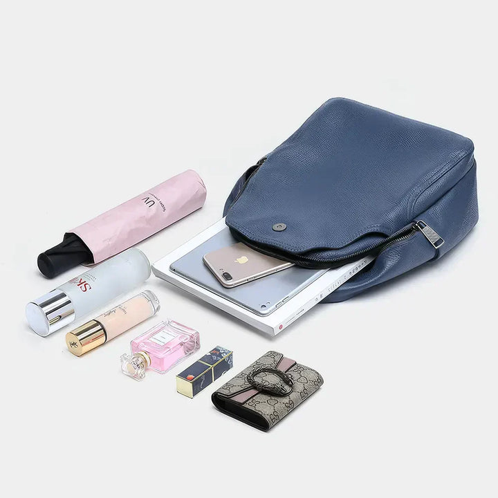 Premium Stijlvolle Compacte Leren Rugzak - Opvouwbaar-Handtassen-Calora-Blauw-Calora