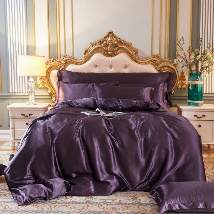 Premium Zijde/Satijnen Beddengoed (4 Stuks)-Home Decor-Calora-Paars-150cm hoeslaken + Dekbed 200x 230cm + 2x kussensloop-Calora