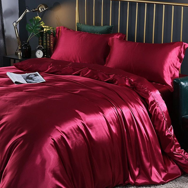 Premium Zijde/Satijnen Beddengoed (4 Stuks)-Home Decor-Calora-Rood-150cm hoeslaken + Dekbed 200x 230cm + 2x kussensloop-Calora