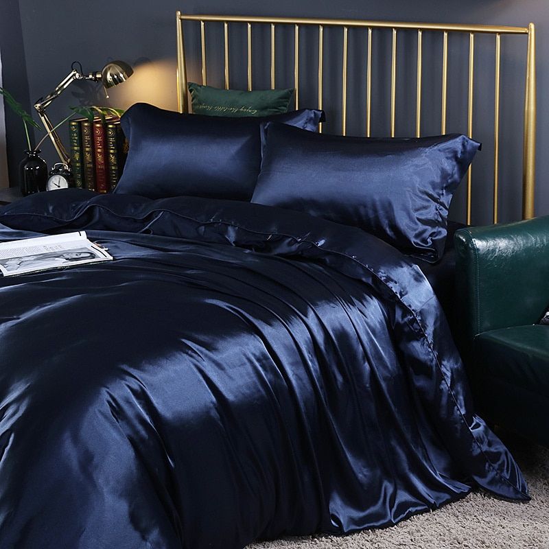 Premium Zijde/Satijnen Beddengoed (4 Stuks)-Home Decor-Calora-Royalblue-150cm hoeslaken + Dekbed 200x 230cm + 2x kussensloop-Calora