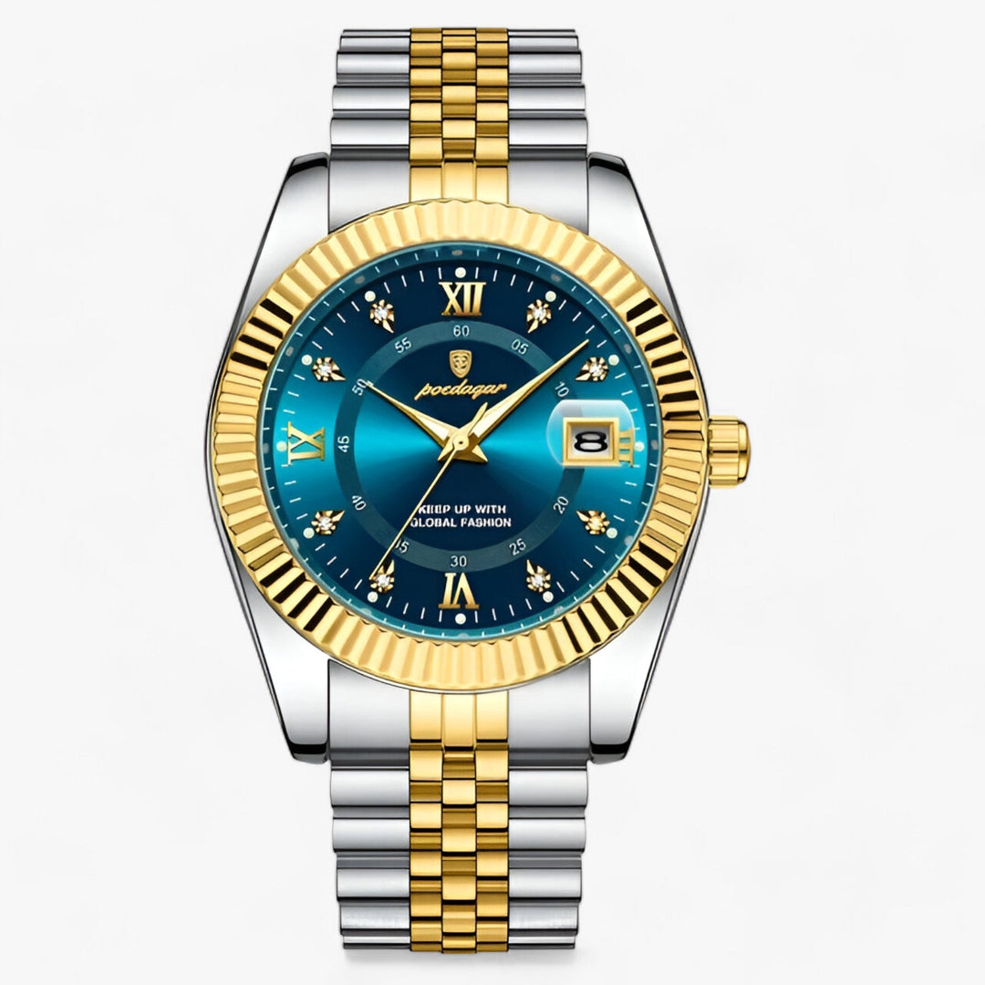 Prestige | Rond Heren Horloge van roestvrij staal-Horloges-Calora-910 Goud Blauw-Calora