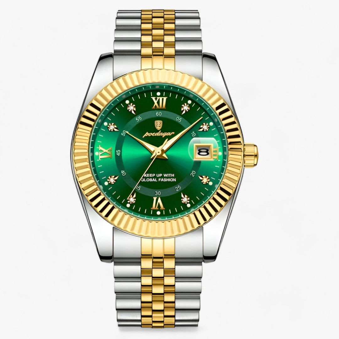 Prestige | Rond Heren Horloge van roestvrij staal-Horloges-Calora-910 Goud Groen-Calora