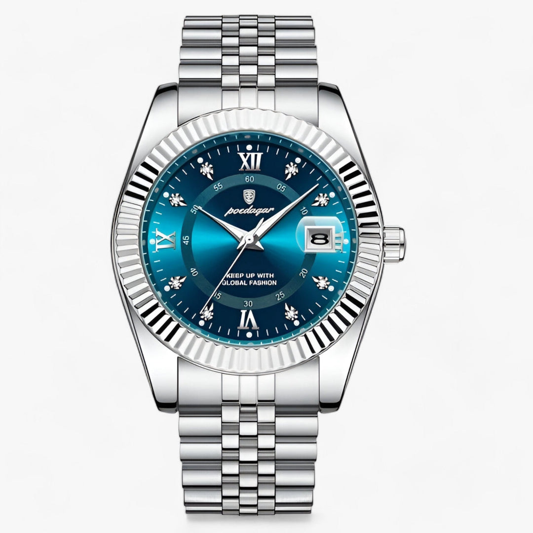 Prestige | Rond Heren Horloge van roestvrij staal-Horloges-Calora-910 Zilver Blauw-Calora