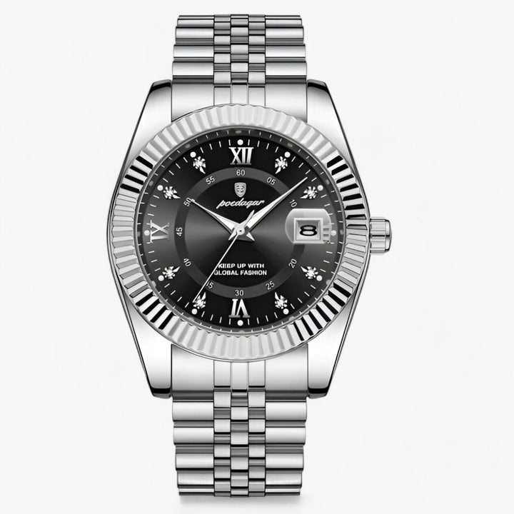 Prestige | Rond Heren Horloge van roestvrij staal-Horloges-Calora-910 Zilver Zwart-Calora
