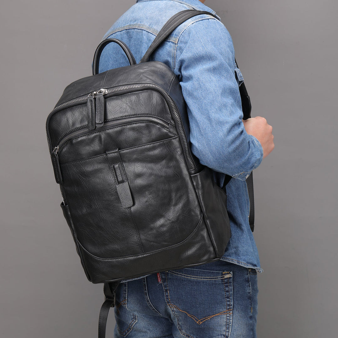 Prestige Voyager Lederen Rugzak tot 15,6 inch-Handtassen-Calora-Zwart-Calora