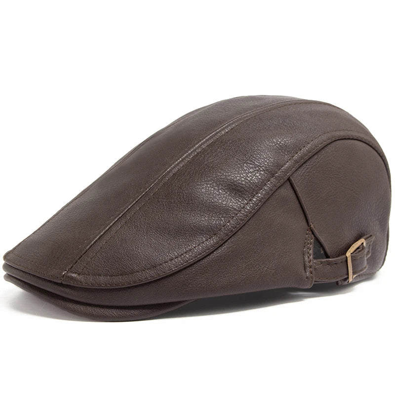 PU Leren Herfst Winter Vintage Beret-Petten-Calora-Khaki-Calora