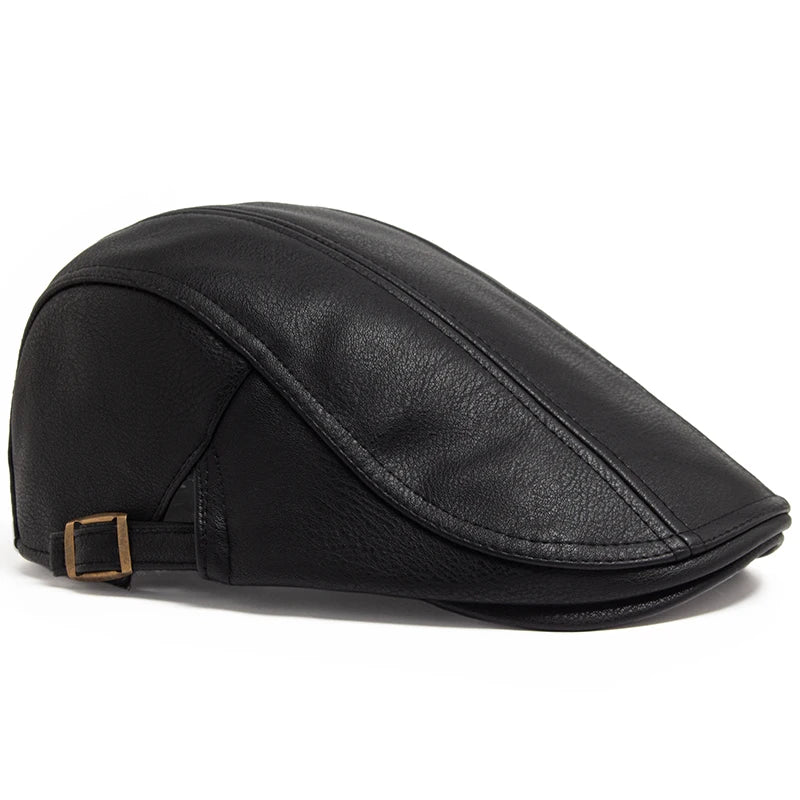PU Leren Herfst Winter Vintage Beret-Petten-Calora-Khaki-Calora