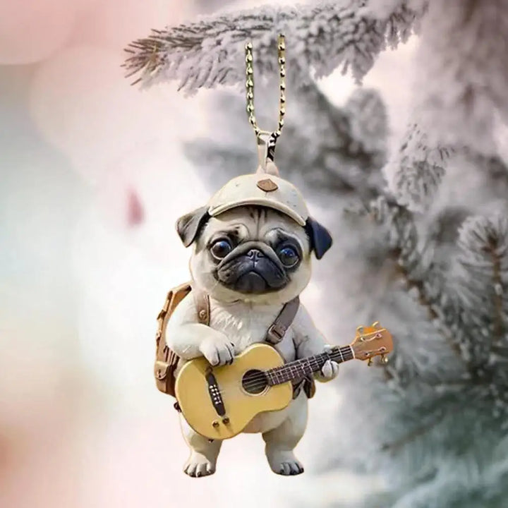 Pugje met Gitaar | Acryl Hangdecoratie voor Kerstmis & Thuis-Home Decor-Calora-Calora