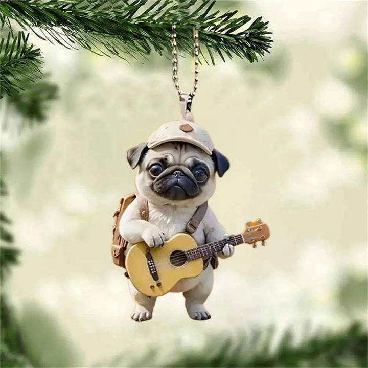 Pugje met Gitaar | Acryl Hangdecoratie voor Kerstmis & Thuis-Home Decor-Calora-Calora