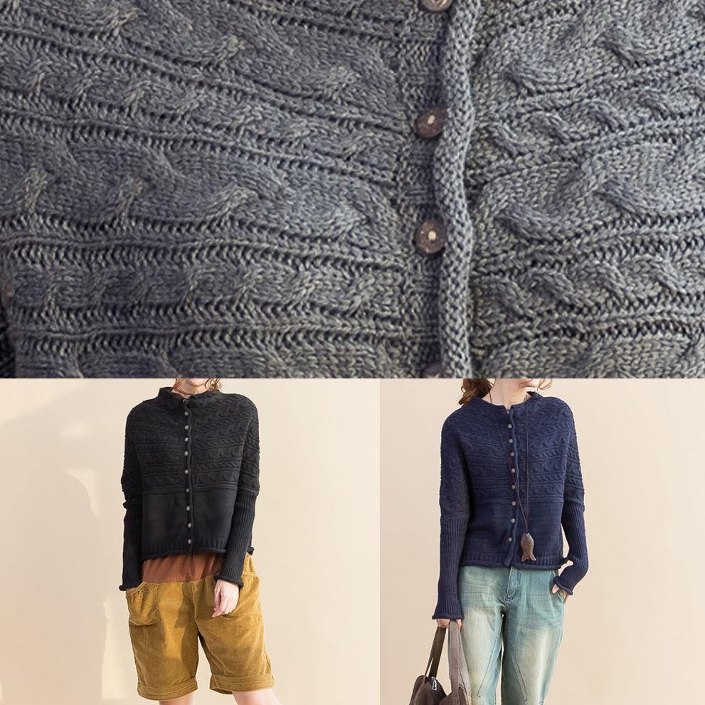 Pullover Zwart Gebreide Vesten Oversized Herfst Gebreide Jas-Blazers & Vesten-Calora-Donkerblauw-Calora