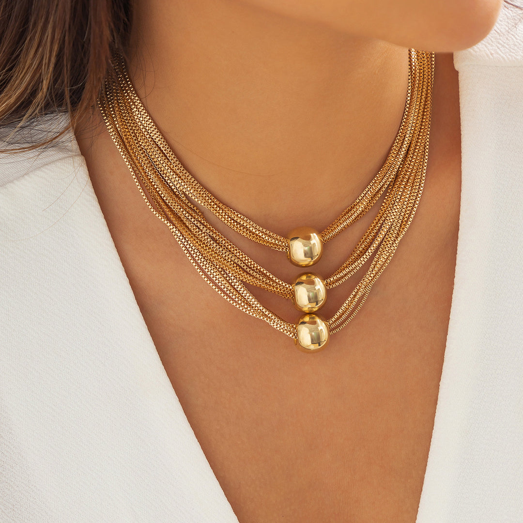 CALORA_ Punk Meerdere Lagen Ketting Choker met Geometrische Bal