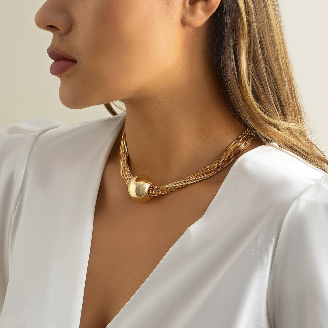 CALORA_ Punk Meerdere Lagen Ketting Choker met Geometrische Bal