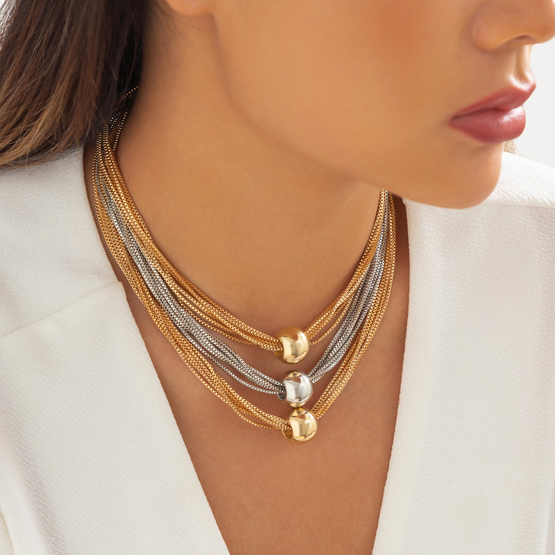CALORA_ Punk Meerdere Lagen Ketting Choker met Geometrische Bal