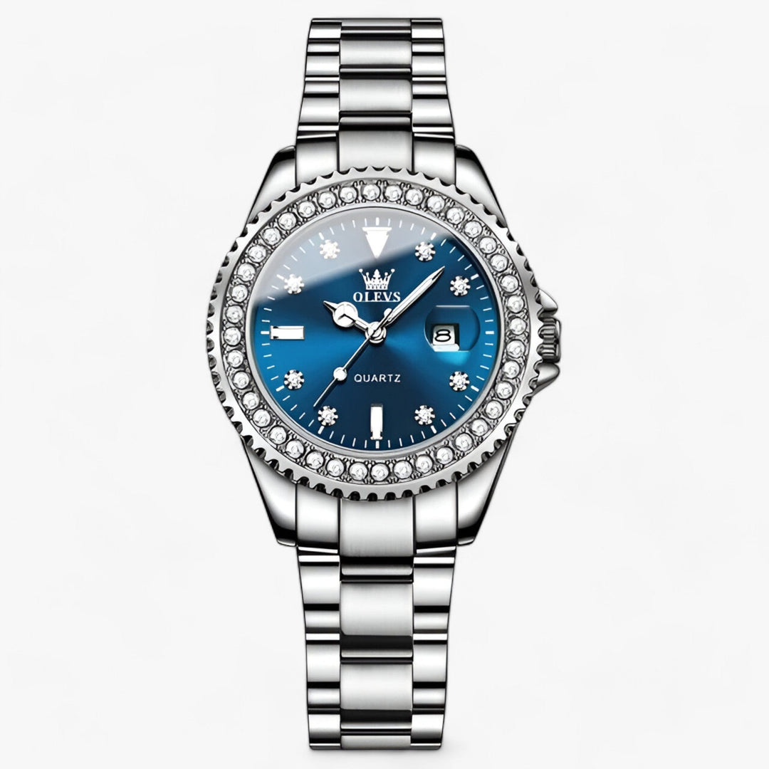 Quartz Horloge met Diamanten Wijzerplaat | Waterdicht Roestvrijstalen Dameshorloge-Horloges-Calora-Bauw-Calora