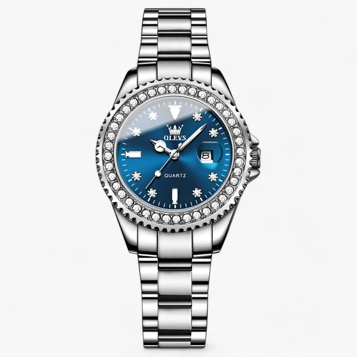 Quartz Horloge met Diamanten Wijzerplaat | Waterdicht Roestvrijstalen Dameshorloge-Horloges-Calora-Bauw-Calora