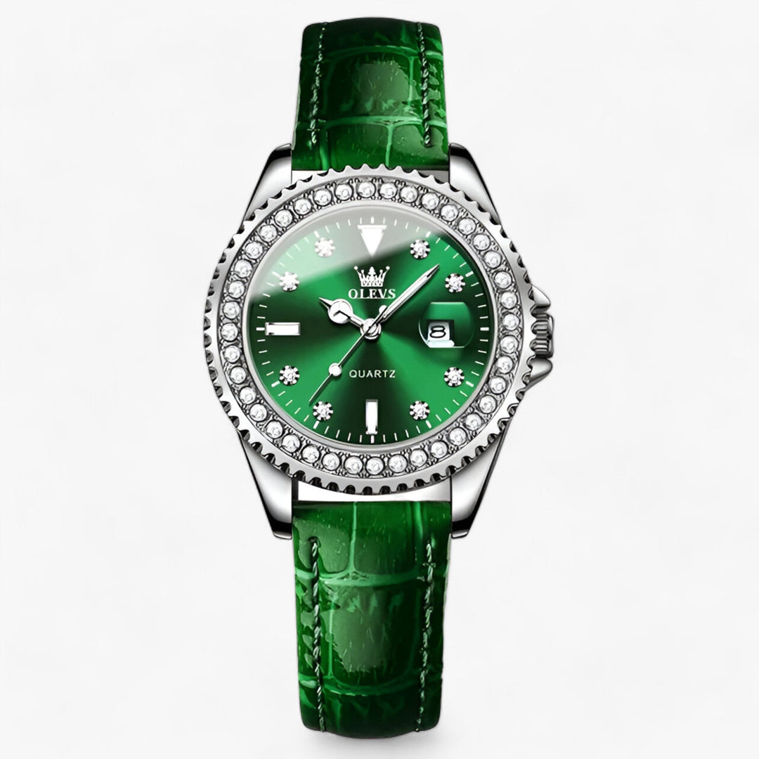 Quartz Horloge met Diamanten Wijzerplaat | Waterdicht Roestvrijstalen Dameshorloge-Horloges-Calora-Groen-Calora
