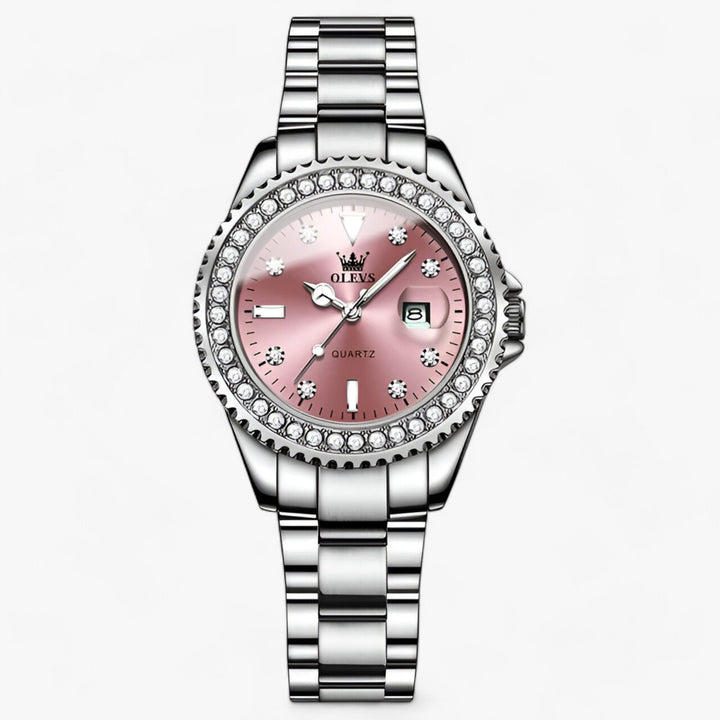 Quartz Horloge met Diamanten Wijzerplaat | Waterdicht Roestvrijstalen Dameshorloge-Horloges-Calora-Roze-Calora
