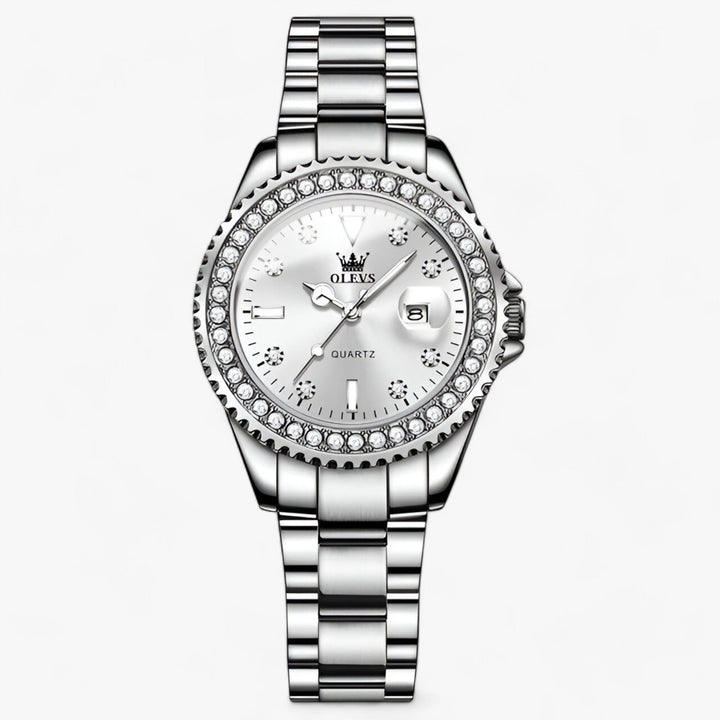 Quartz Horloge met Diamanten Wijzerplaat | Waterdicht Roestvrijstalen Dameshorloge-Horloges-Calora-Wit-Calora