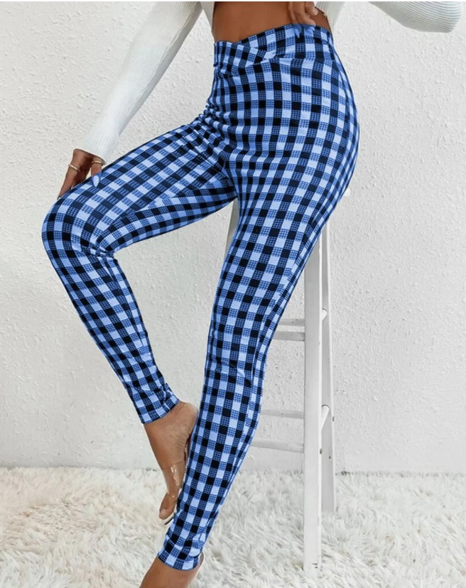 Quira | Geruit bedrukte legging-Sportkleding & Accessoires-Calora-Blauw-S-Calora