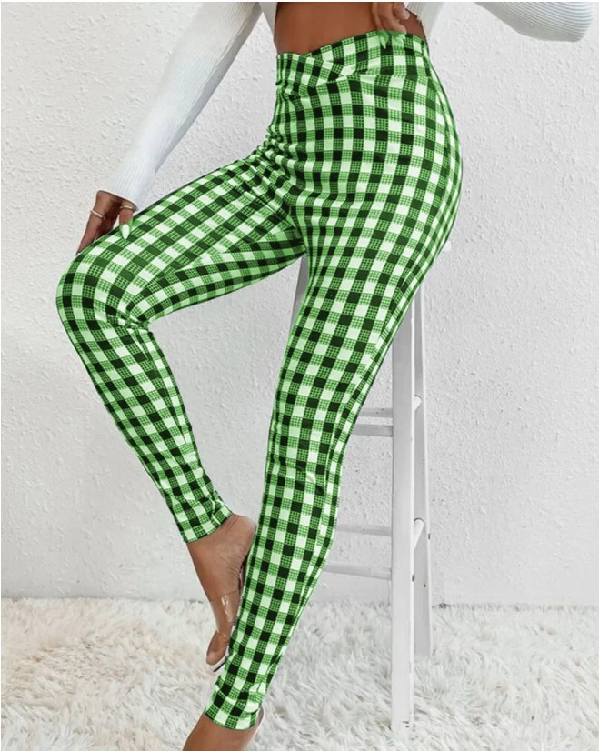 Quira | Geruit bedrukte legging-Sportkleding & Accessoires-Calora-Groen-S-Calora