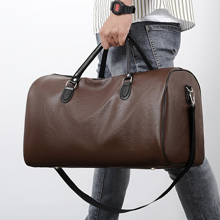 Ravelli | Heren PU Leren Reistas Duffelbag-Schoudertassen-Calora-Donkerbruin-Calora