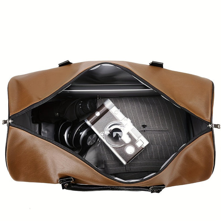 Ravelli | Heren PU Leren Reistas Duffelbag-Schoudertassen-Calora-Zwart-Calora