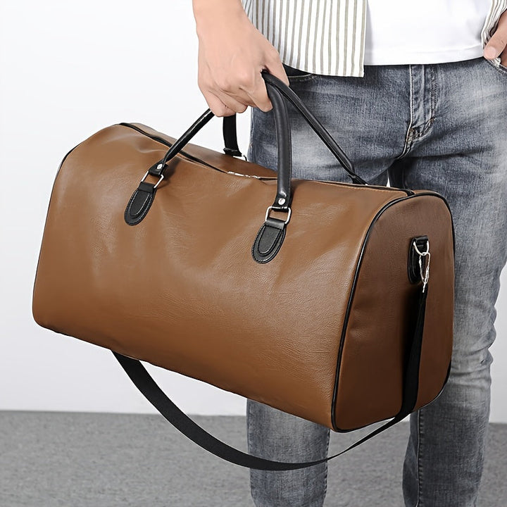 Ravelli | Heren PU Leren Reistas Duffelbag-Schoudertassen-Calora-Zwart-Calora